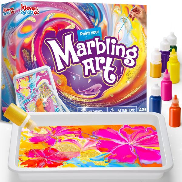 Klever Kits Wasser Marmorierfarbe für Kinder,Magic Marbling Paint Art für Mädchen ab 6-12 Jahren,Marbling Paint Kit für Jungen,Kunsthandwerk Bastelsets für Aktivitäten,Geburtstagsgeschenk