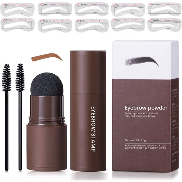 Augenbrauen Stempel,Eyebrow Stamp Kit, Augenbrauenstempel Wasserdicht,10 verschiedene Augenbraue Schablonen Wasserdicht Lange Stick Form Stempel Stirn Anhaltende Natürliche (Hellbraun)