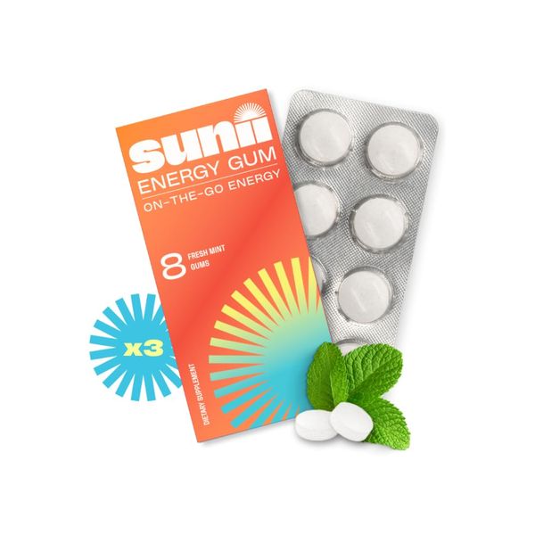 Sunii energy gum - Boost in 5 minutes, 100mg Caffeine, Stay Alert for Workouts, Study, Work & Travel, 5 calories, Sugar-Free & Gluten-Free. Ideal Alternative to Energy Drinks