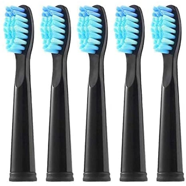 Electric Toothbrush Replacement Heads x5 Compatible with Fairywill FW-507/508/551/917/959, FW-D1/FW-D3/FW-D7/FW-D8, YUNCHI Y1 - Black