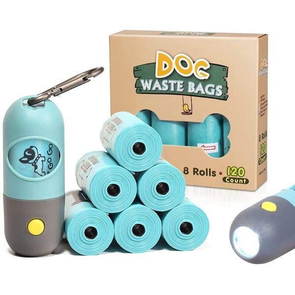 LED Flashlight Dog Poop Bag Dispenser With 8 Rolls Of Pet Waste Bags, 3