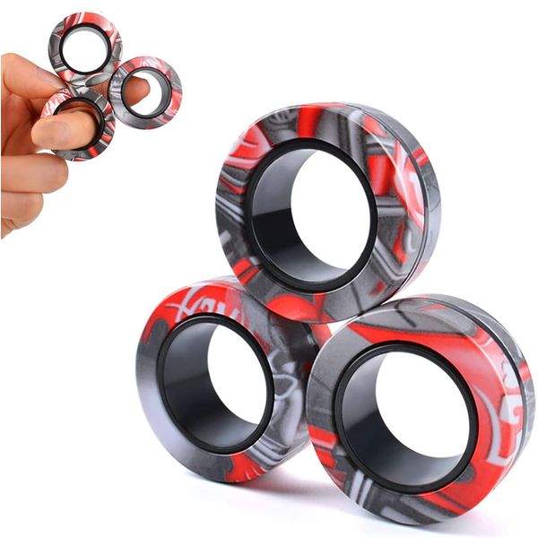 Aionly Stress Relief Magnetic Rings,Finger Spinner Fidget Toys, Decompression Relief Fidget Toys for Anxiety,Magnetic Fidget Rings Stress Toys Funny Novelty Gifts (red black)