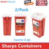 2 PACK! Sharps 2 Quart Biohazard Container Needle Disposal Doctor DYNAREX
