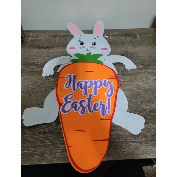 Happy Easter Bunny Decor Hanger,  wall sign, Felt Jointed 3D Character. New 