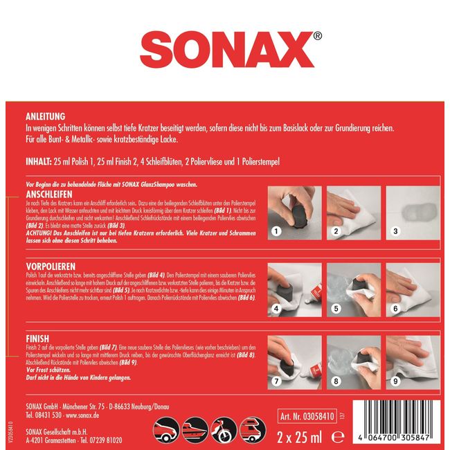 SONAX Aktionsset KratzerEntferner Lack (2 x 25 ml) beseitigt Kratzer und Schrammen aus Klarlacken | Art-Nr. 03058410,Rot,AktionsSet KratzerEntferner Lack (50 ml)