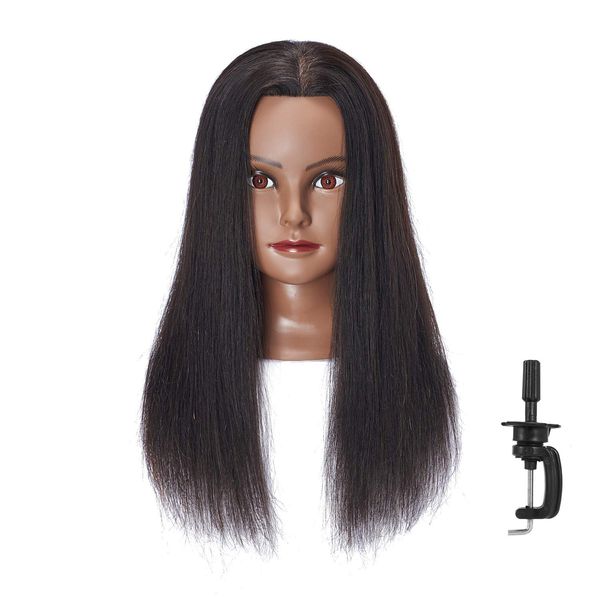 Hairlink 20-22'' Mannequin Head With Human Hair Styling Training Head Dolls for Cosmetology Manikin Maniquins Practice Head with Stand (6611B0214H)