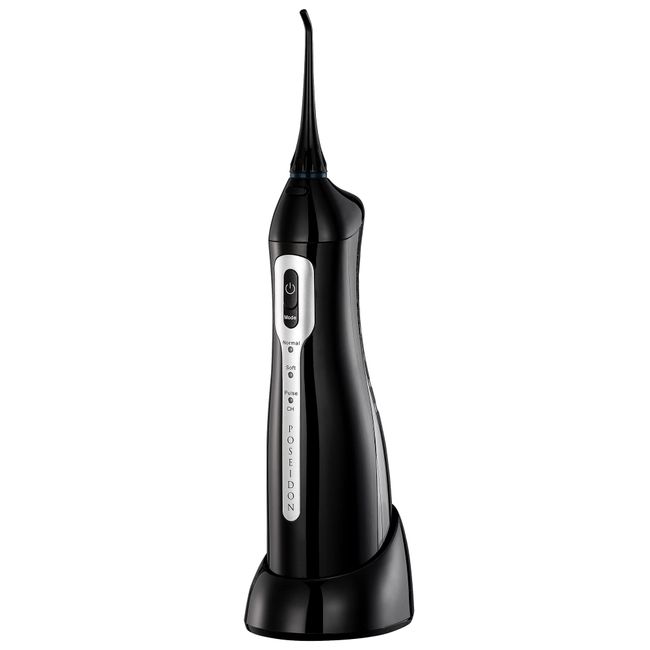 ToiletTree Products Oral Irrigator by Poseidon Portable and Cordless Water Flosser (w/Charging Cradle, Black)