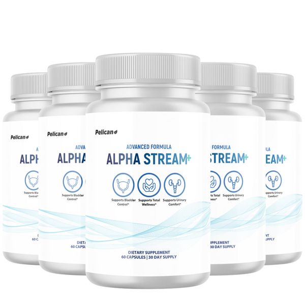 Alpha Stream + - Prostate Support- 5 Bottles- 300 Capsules