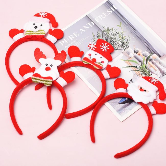 NAUZE 4 Pieces Christmas Headband Snowman Reindeer Bear Santa Claus Hair Hoop Novelty Cute Headband for Christmas Holiday Party Costume Accessories