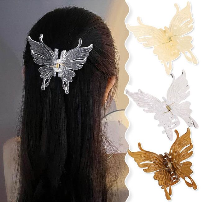 SINLOV 3Pcs Big Butterfly Hair Claw Clips Colorful Medium Butterfly Clip Glossy Sparkly Cute Hair Claw Clip for Women Thick Hair