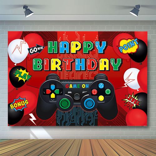 Video Game Party Decoration Supplies Video Game Happy Birthday Party Photography Banner Red Gaming Theme Balloon Birthday Party Backdrop Poster for Video Game Party Supplies 5x3ft
