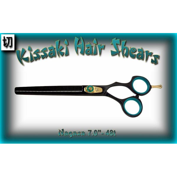 Kissaki Black B 7.0" Nagasa 48 tooth Pet Thinning Shears Dog Grooming Scissors