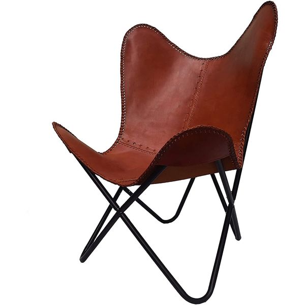 New Leather Living Room Chairs Leather Butterfly Chair-Handmade with Iron Frame