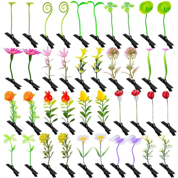 40Pcs Bean Sprout Hair Clips, Funny Plant Hair Trinkets Rave Accessories for Kids, Cute Flower Butterfly Mushroom Hairpins Headwear for Christmas Home Party Festivals