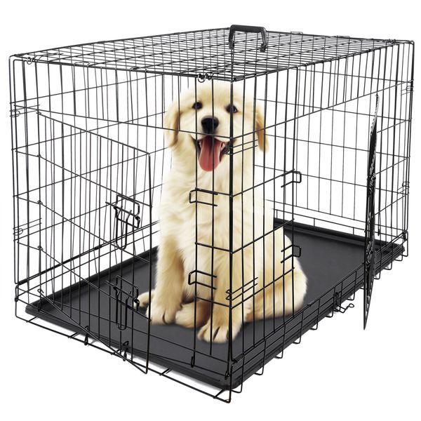 ZENSTYLE Dog Crate Dog Kennel Metal Wire Double Door Folding Pet Animal Pet Cage