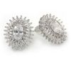 20mm L/Stunning Clear CZ Oval Stud Earrings/Rhodium Plating