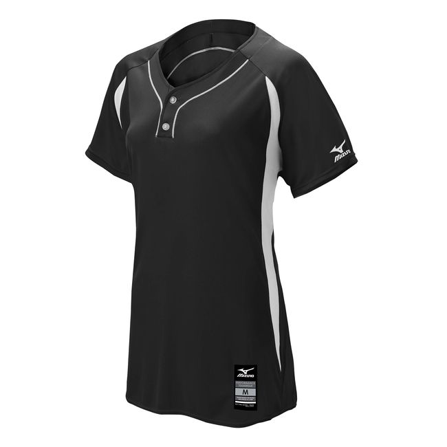 Mizuno Girl's Elite 2-Button Game jersey, Black-White, SMALL (S)