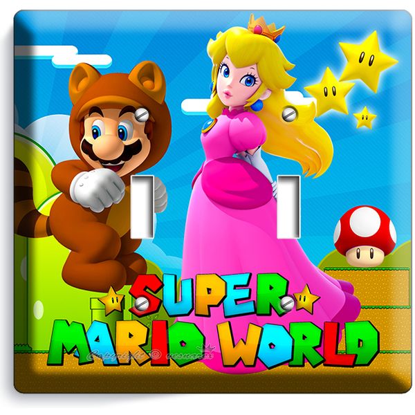 SUPER MARIO FOX PRINCESS PEACH DOUBLE LIGHT SWITCH WALL PLATE GAME ROOM HD DECOR