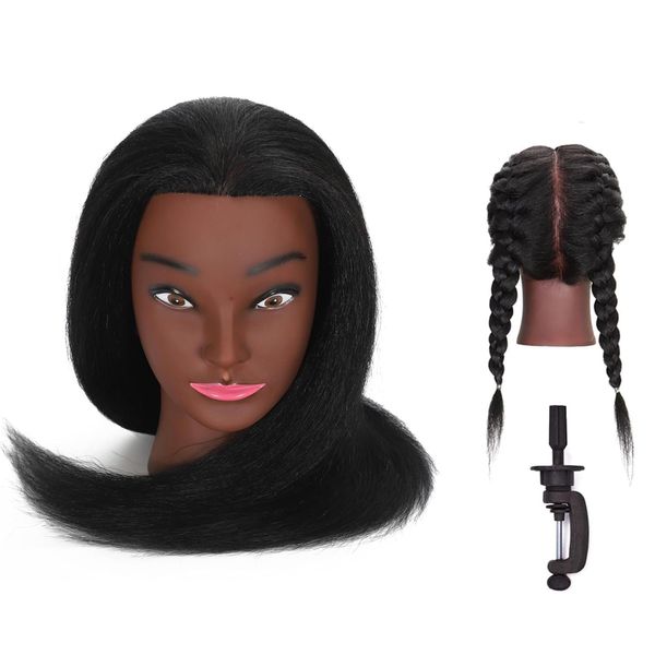 Mannequin head, 100% real hair, styling braided mannequin head, suitable for hairdresser hair design mannequin head, hair cutting styling training head, with a free stand. (16in black long hair)