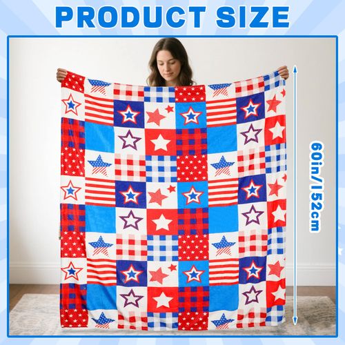 Jansun Patriotic Throw Blanket Patriotic Us Flag Blanket, 4th of July Throw Blanket American National Flag Throws for Couch Bed Decor Soft Reversible Fleece Patriotic Blanket for Independence Day