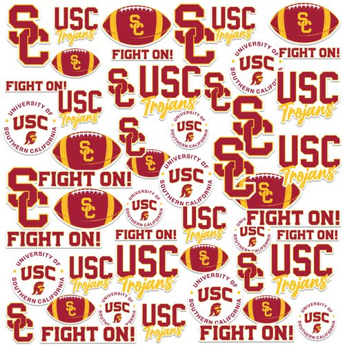 USC University of Southern California Variety 50ct Vinyl Large Deluxe Stickers Variety Pack - Laptop, Water Bottle, Scrapbooking, Tablet, Skateboard, Indoor/Outdoor