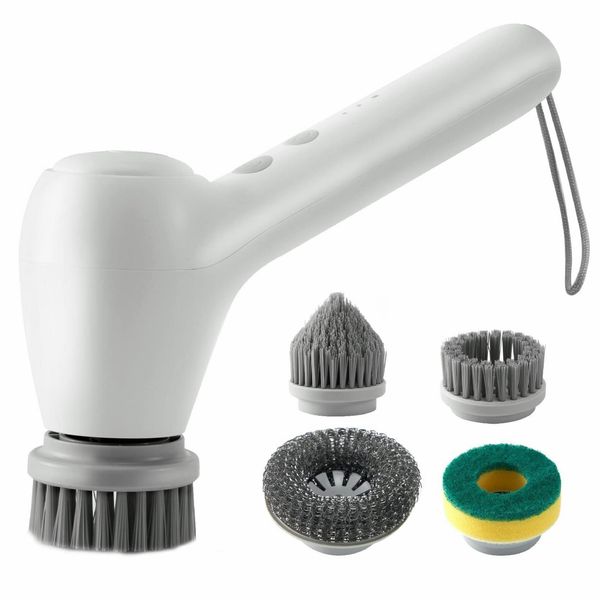 Electric Spin Scrubber, Cordless Spin Scrubber with 4 Replaceable Brush Heads, C