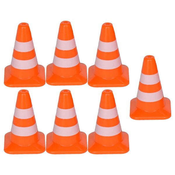 STOBOK Traffic Cone, 7pcs Traffic Signs Toys Miniature Traffic Road Cone Construction Toys Mini Cones Kids DIY Traffic Roadblock Toy for Kids Educational Toys