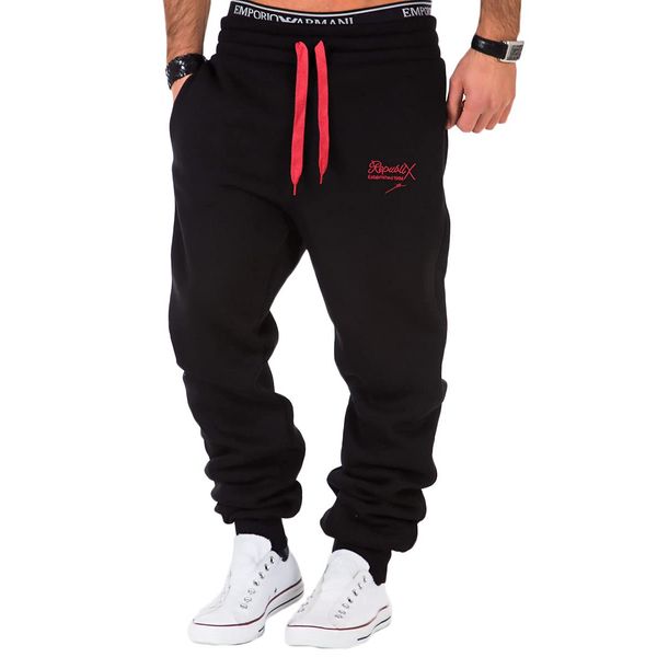 REPUBLIX Herren Sporthose Jogger Jogginghose Sweatpants Trainingshose R-0052 Schwarz/Rot XL