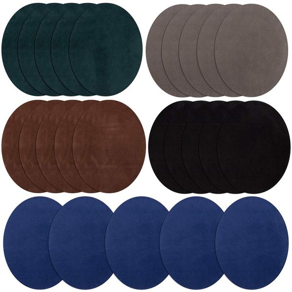 Iron On Patches 25 Pieces, Repair Patches 5 Colors Oval Suede Cowhide Elbow Patches Elbow Knee Iron-on Velvet Patches for Sweater Repair Crafts Repair Kit for Clothing Jeans (B)