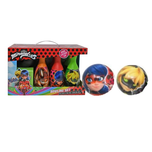 What Kids Want Miraculous Ladybug Bowling Set - Superheroes Bowling Set for Kids, Fun Indoor and Outdoor Bowling Game for Kids, for Birthday Parties, Games and Play Dates - 7 Pieces Set