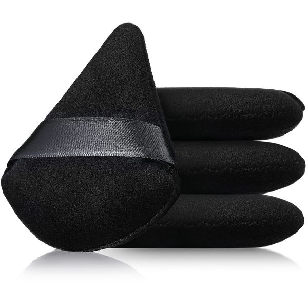 Triangle Makeup Sponge 4 Pcs Cosmetics Face Powder Puff Foundation Soft Triangle Powder Puff Velvet Powder Puff Body Powder Cushion Puff Dry Wet Powder Puff Pads for Loose Powder (Black)