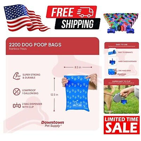 Large Capacity 2200 CT Dog Poop Bags - Rainbow Paw Prints & Leak Proof Design