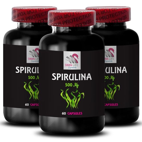 Vegan superfood powder - SPIRULINA - Wellness algae supplement 3 Bottle 180 Caps