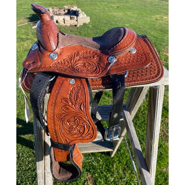 Brown leather w/brown seat toy Western  saddle for rocking horse / dog costume