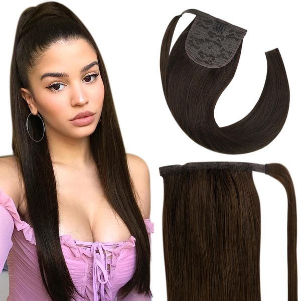 Fshine Remy Clip in Pferdeschwanz Echthaar 30cm Haarverlängerung Echthaar Dunkel Braun Ponytail One Piece 70 Gramm Pferdeschwanz Haar #2