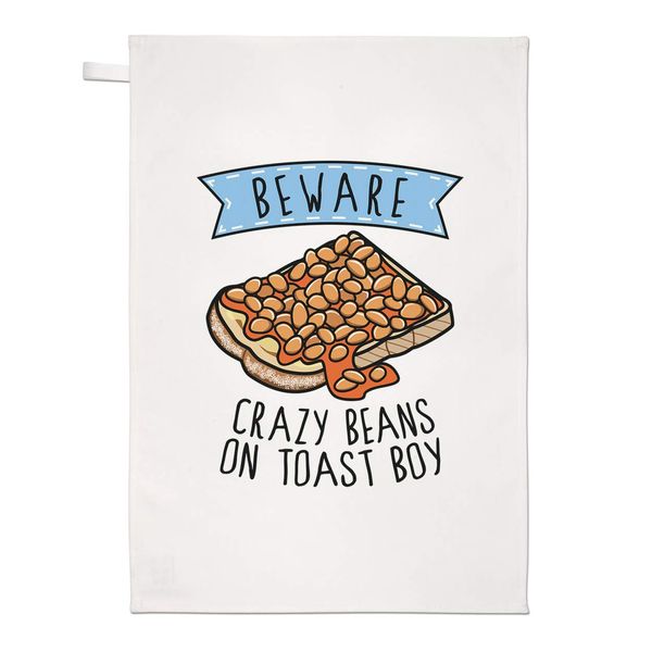 Beware Crazy Beans On Toast Boy Tea Towel Dish Cloth