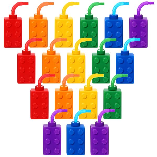 Building Blocks Cups 10 oz Reusable Brick Party Kids Cup Plastic Party Cups with Lids and Straws for Block Birthday Party Supplies and Favors (18 Set)