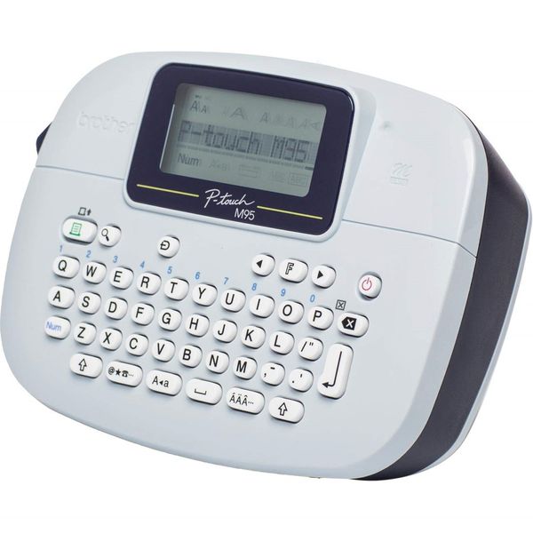 Brother PT-M95 Label Maker, P-Touch Label Printer, Handheld, QWERTY Keyboard, Up to 12mm Labels, Includes Black on White Tape Cassette