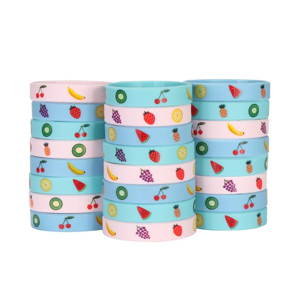 24 Pack Tutti Frutti Fruit Silicone Wristbands Bracelets, Summer Tropical Fruit Themed Birthday Party Favors for Kids