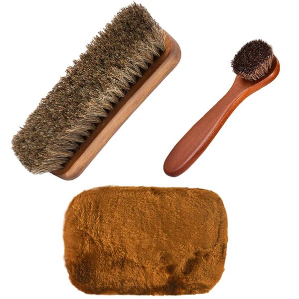 Shoe Brush Set, Horse Hair Brush Shoe Cleaning Brushes for Boots, Shoes, Car Seats, Sofas, Bags