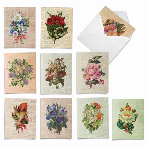 The Best Card Company 10 Assorted Thank You Notecards Bulk Box Set 4 x 5.12 Inch with Envelopes (10 Designs, 1 Each) Flower Press M6454TYG