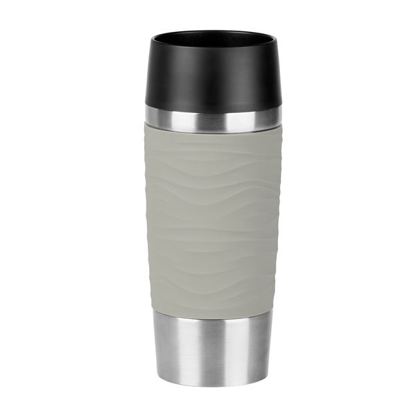 Emsa Travel Mug Waves Isolierbecher N20108 | 0,36 L | bis zu 4h heiß und 8h kalt | 100% dichter Thermobecher | 360°-Trinköffnung | Quick Press Verschluss | Kaffee to Go | Puder-Grau