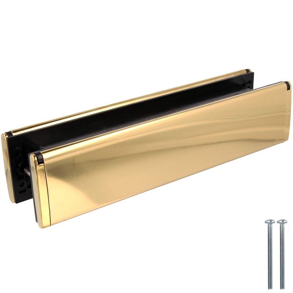 Yale 12" Gold Weatherproof Letterbox Plate with Draught Excluder Brush & Sprung Flaps Universal UPVC Front Door Post Box