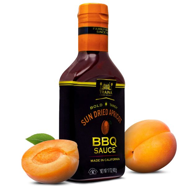 Traina Home Grown California Sun Dried Apricot Barbecue Sauce - No Corn Syrup, Bold Tangy Flavor Packed in 17 Ounce Bottle