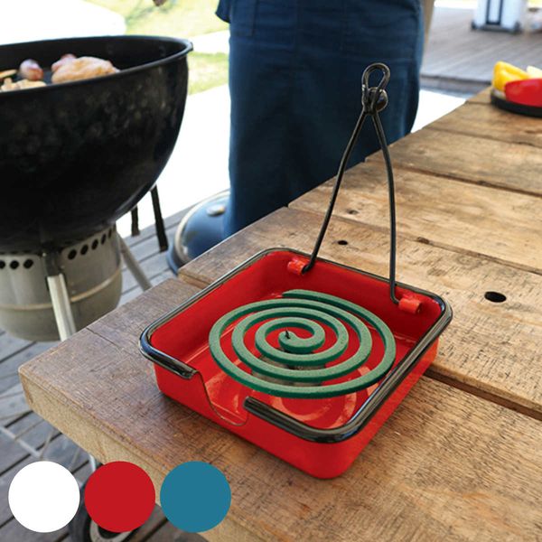 Enamel mosquito coil with handle (mosquito coil, mosquito repellent, mosquito coil case, mosquito coil holder, with handle, made of enamel, stylish, lightweight, strong, durable, camping, outdoor, easy to carry)