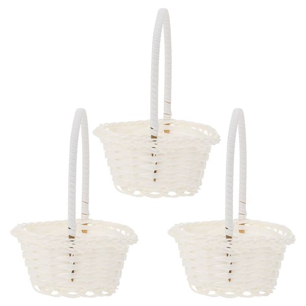 NUOBESTY 3 Pcs White Flower Baskets Small Woven Baskets Wicker Rattan Flower Basket Wedding Flower Girl Baskets Floral Arrangement Storage Basket for Home Decor (10cm)