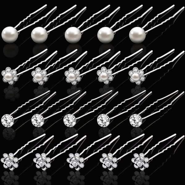 20 Pcs Haarnadeln Hochzeit für Braut, Gingbiss U-Form Braut haarschmuck, Silber Strass Perlenhaarnadel für Bräute Brautjungfern Frauen Mädchen