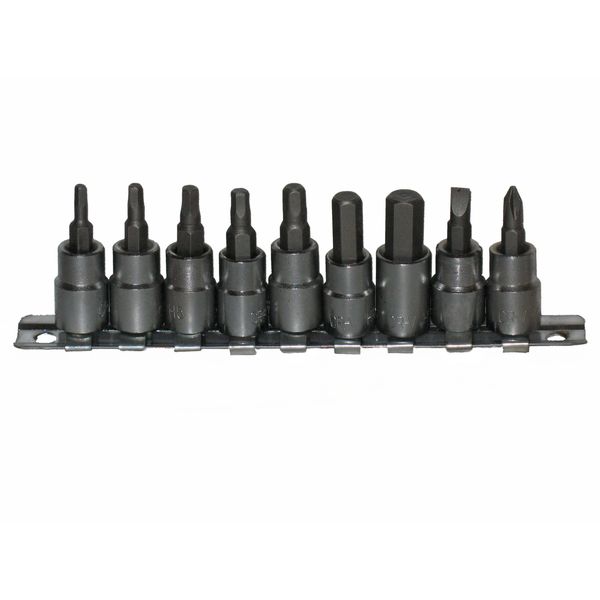 9PC 3/8" DRIVE HEX ALLEN ALLAN ALAN BIT SOCKET SET 9 PIECE SET WITH RAIL