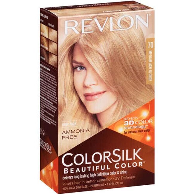 REVLON COLORSILK BEAUTIFUL COLOR PERMANENT HAIR DYE #70 MEDIUM ASH BLONDE