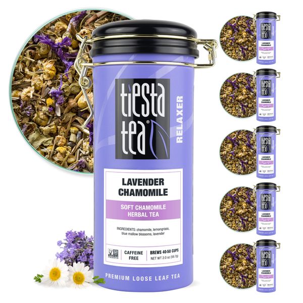 Tiesta Tea - Lavender Chamomile | Soft Chamomile Herbal Tea | Premium Loose Leaf Tea Blend | Non Caffeinated Tea | Make Hot or Iced Tea & Brews Up to 50 Cups - 12 Ounce Refillable Tin, Pack of 6